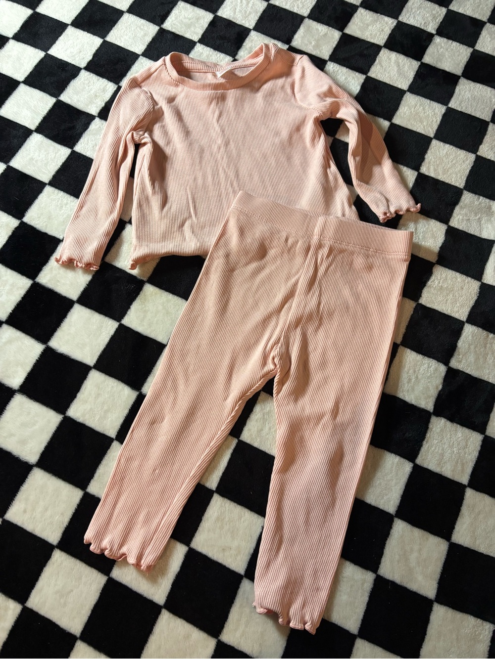 6/12 month Baby Pink Ribbed Two-Piece Set